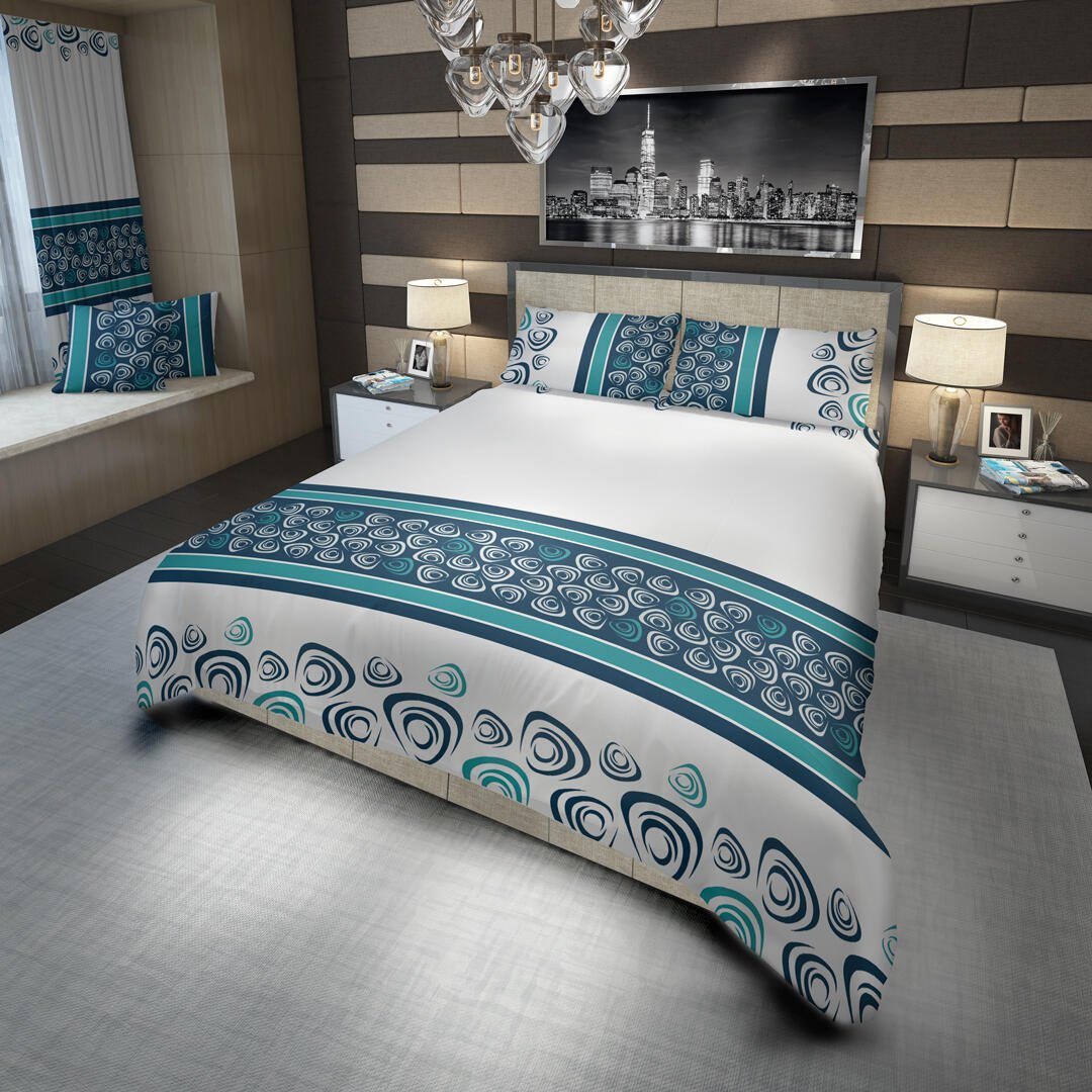 Juego de Sabanas Blanco y Azul Semidoble 120 X 190 Cm de Remolinos