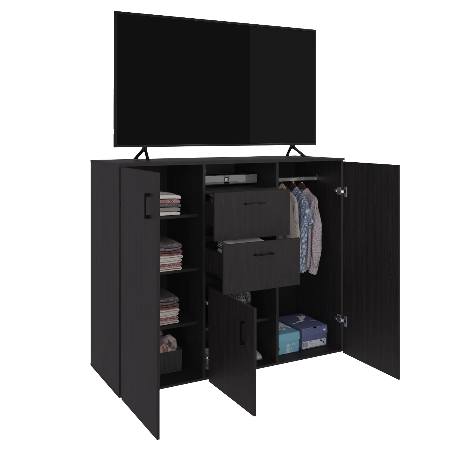 Closet Letna Wengue 140x140cm con 2 Cajones con 4 Entrepaños con Espacio para TV