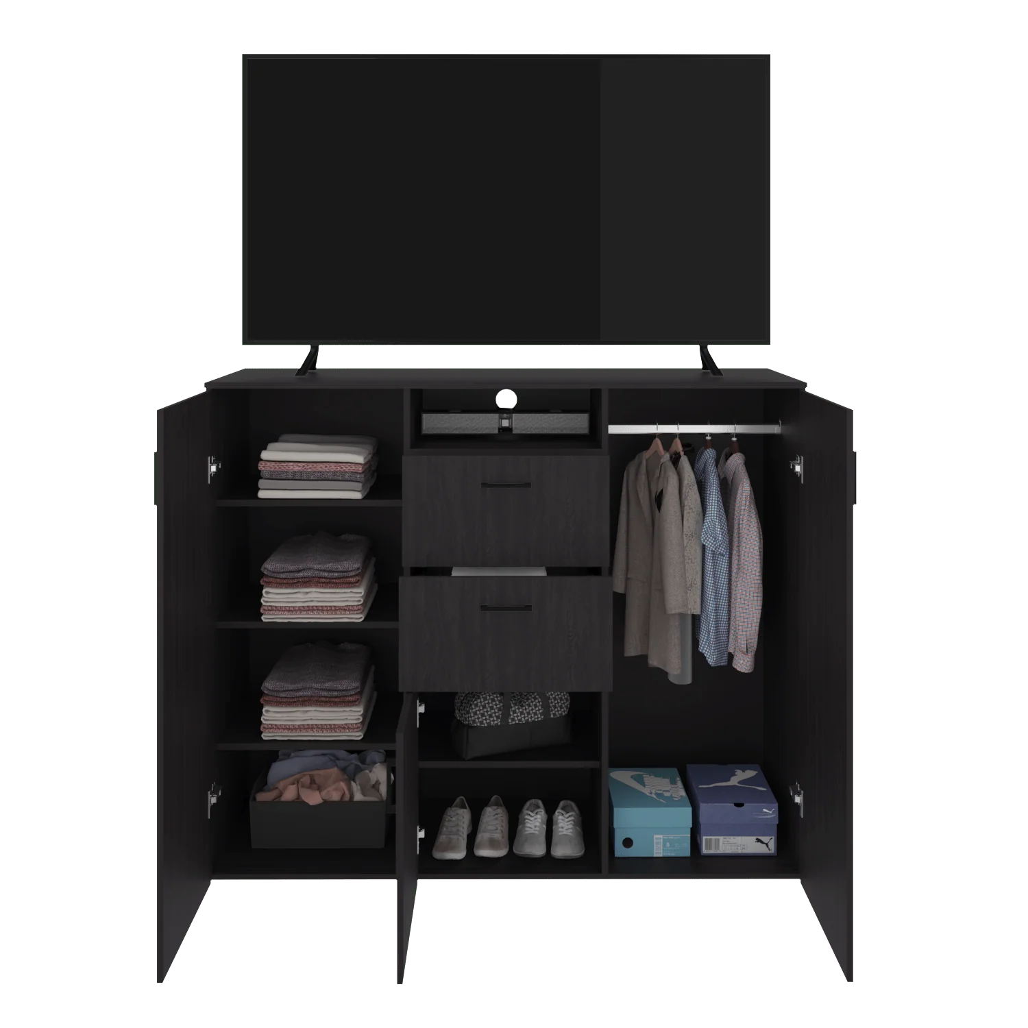 Closet Letna Wengue 140x140cm con 2 Cajones con 4 Entrepaños con Espacio para TV - Imagen 4