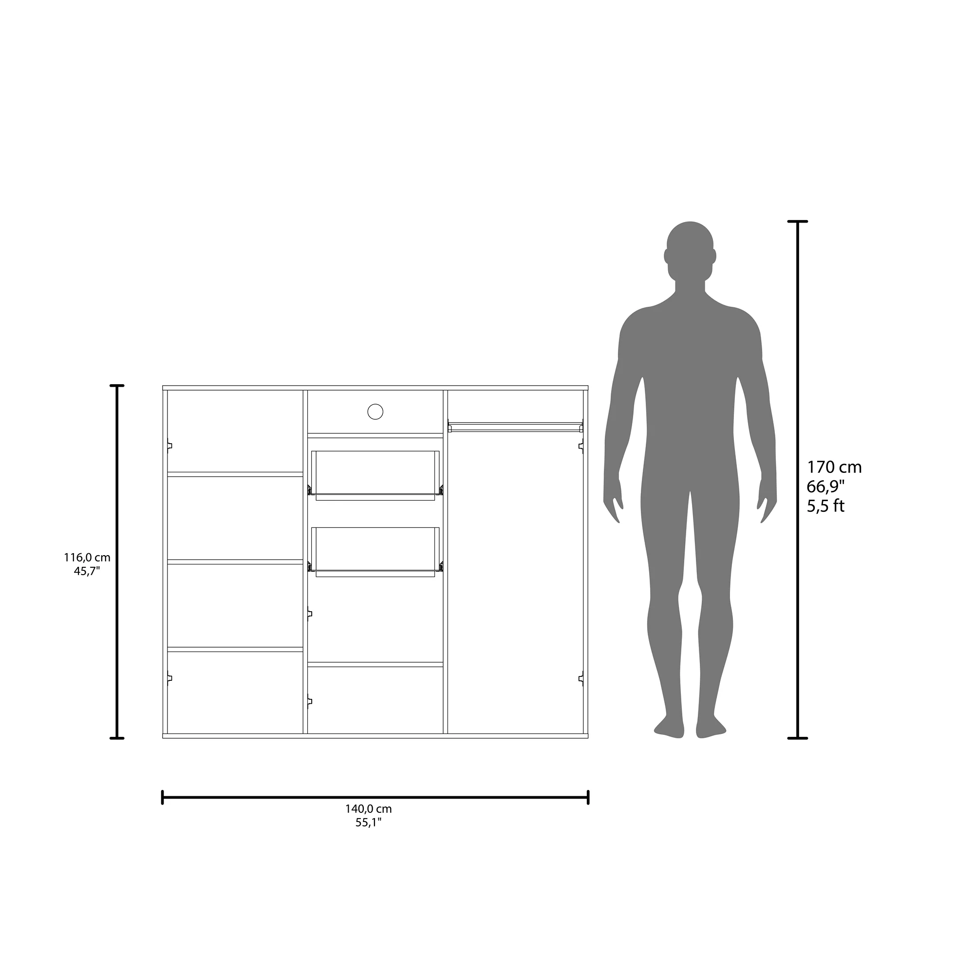 Closet Letna Wengue 140x140cm con 2 Cajones con 4 Entrepaños con Espacio para TV - Imagen 8