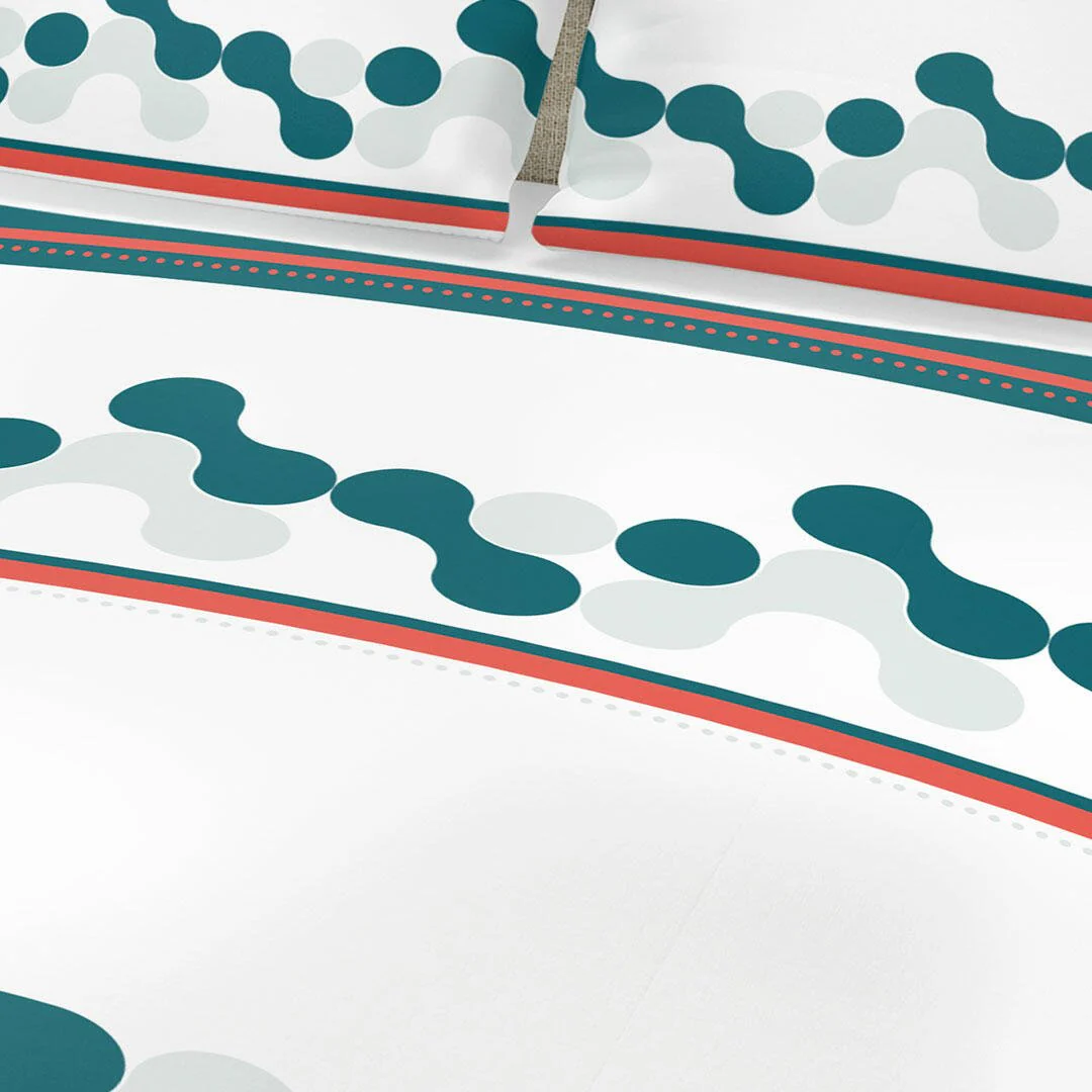 Juego de Sabanas Algodón 180 Hilos King 200 cm Blanco con Círculos Verde Azul - Imagen 2