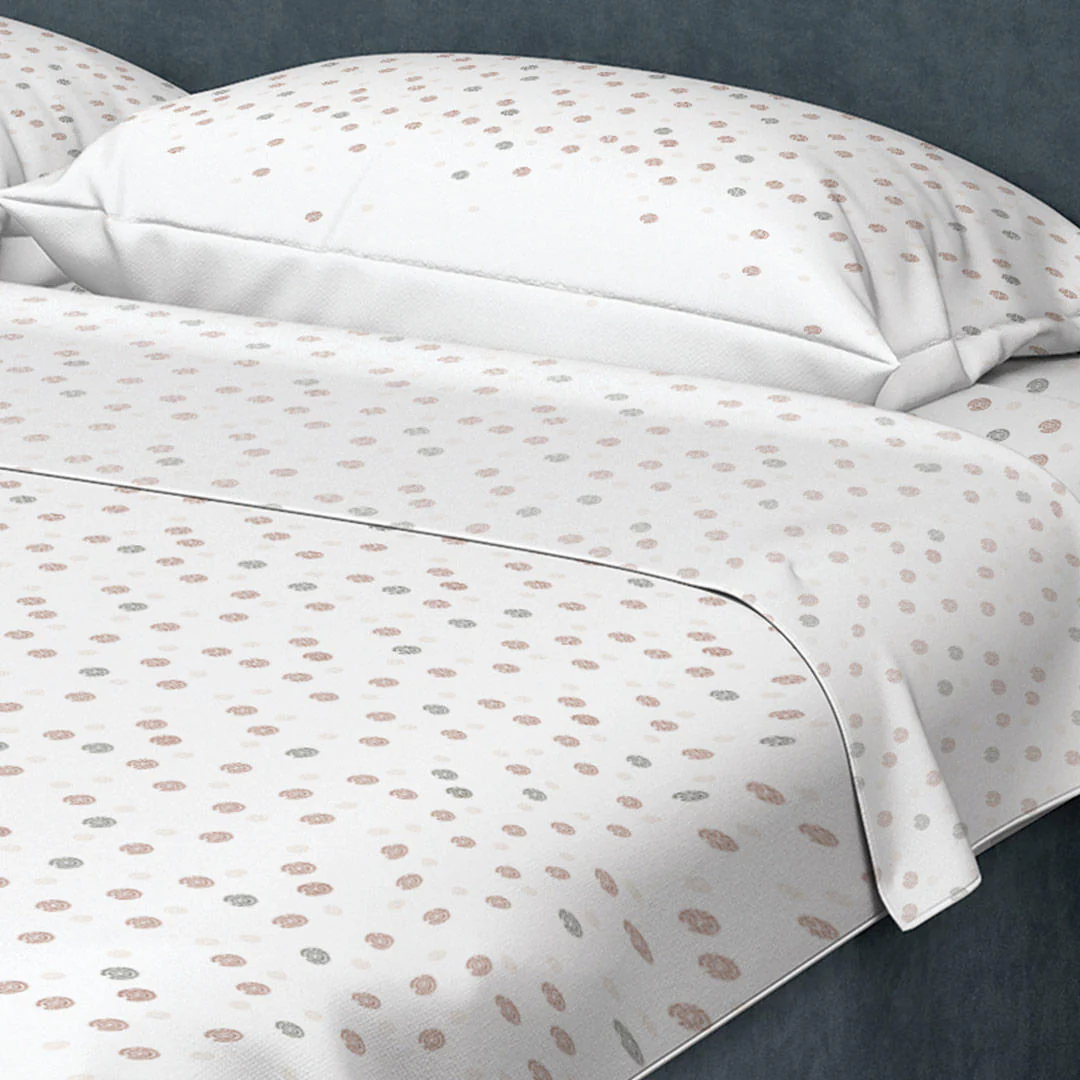 Juego de Sabanas Algodón 250 Hilos Queen 160 cm Blanco con Círculos