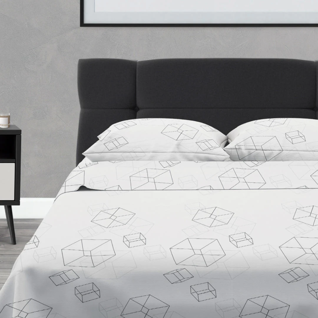 Juego de Sabanas Microfibra King 200 cm Blanco con Cubos Negros