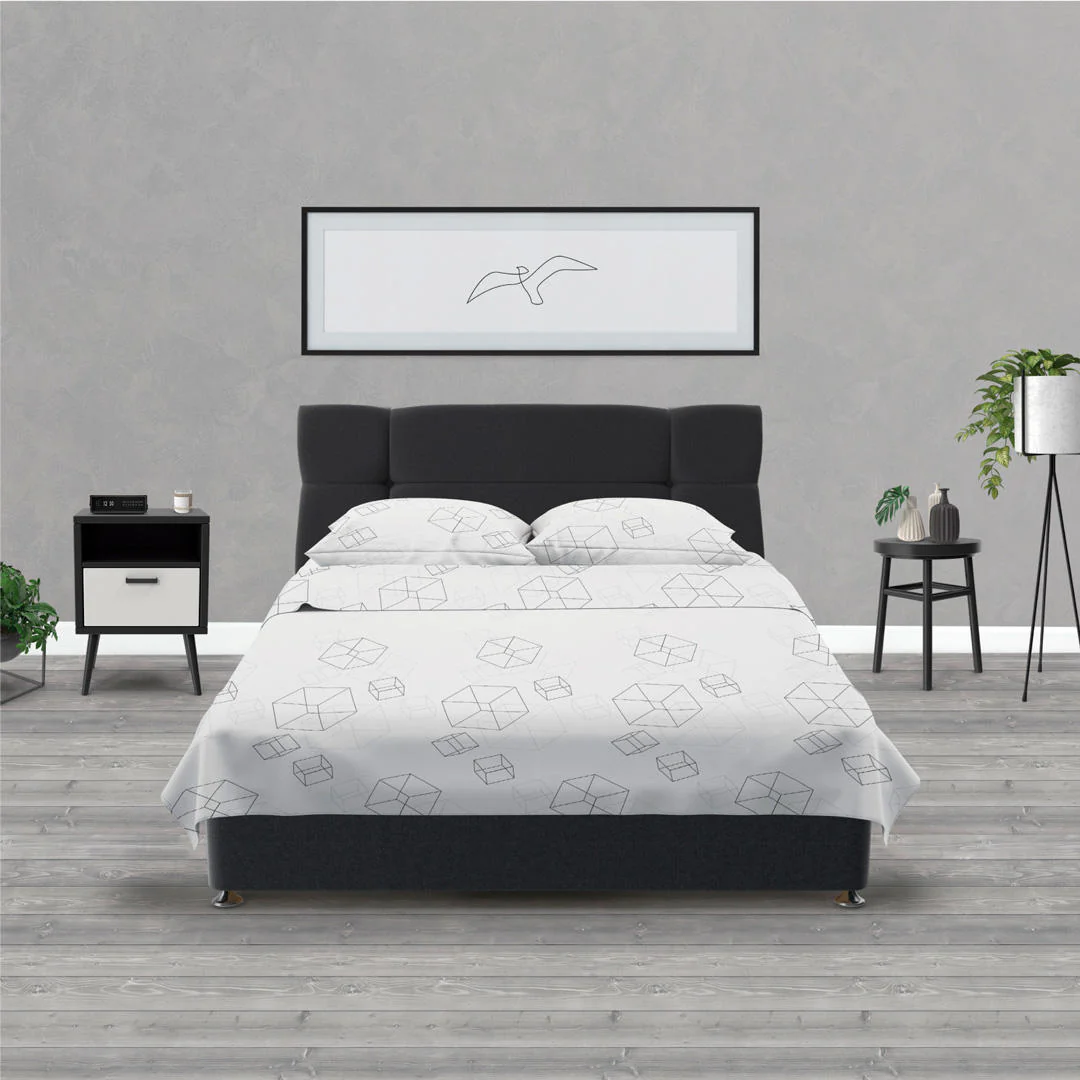 Juego de Sabanas Microfibra King 200 cm Blanco con Cubos Negros - Imagen 2