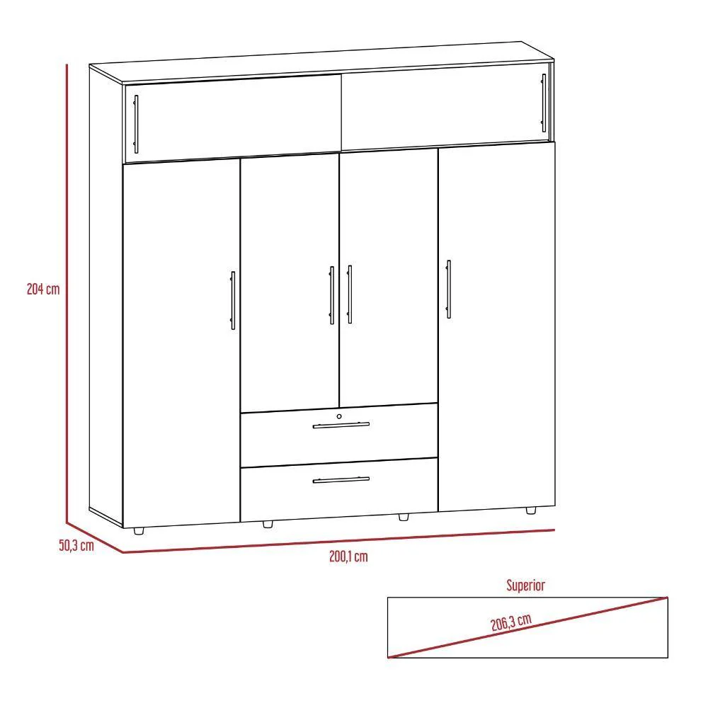 Closet Luque Rovere 200x204cm con 3 Cajones con 3 Entrepaños - Imagen 5