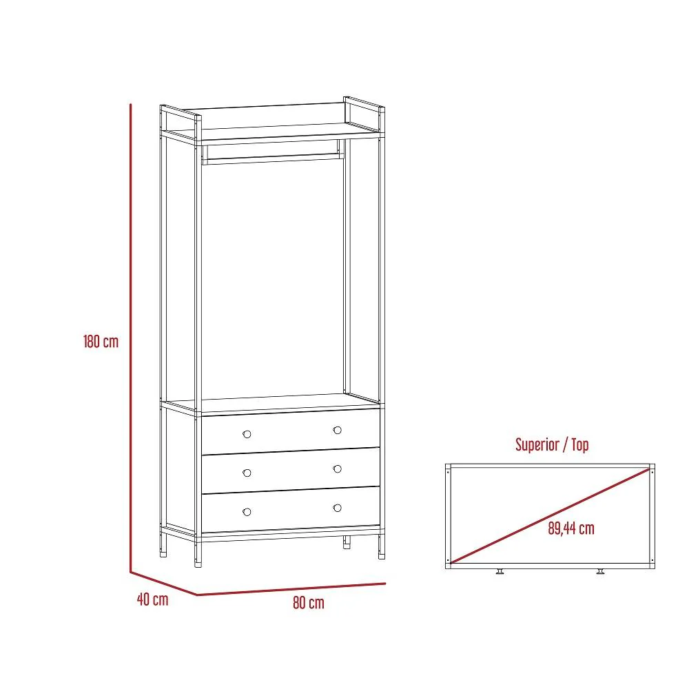 Closet Dreams Duna 80x180cm con 3 Cajones sin Entrepaños - Imagen 7