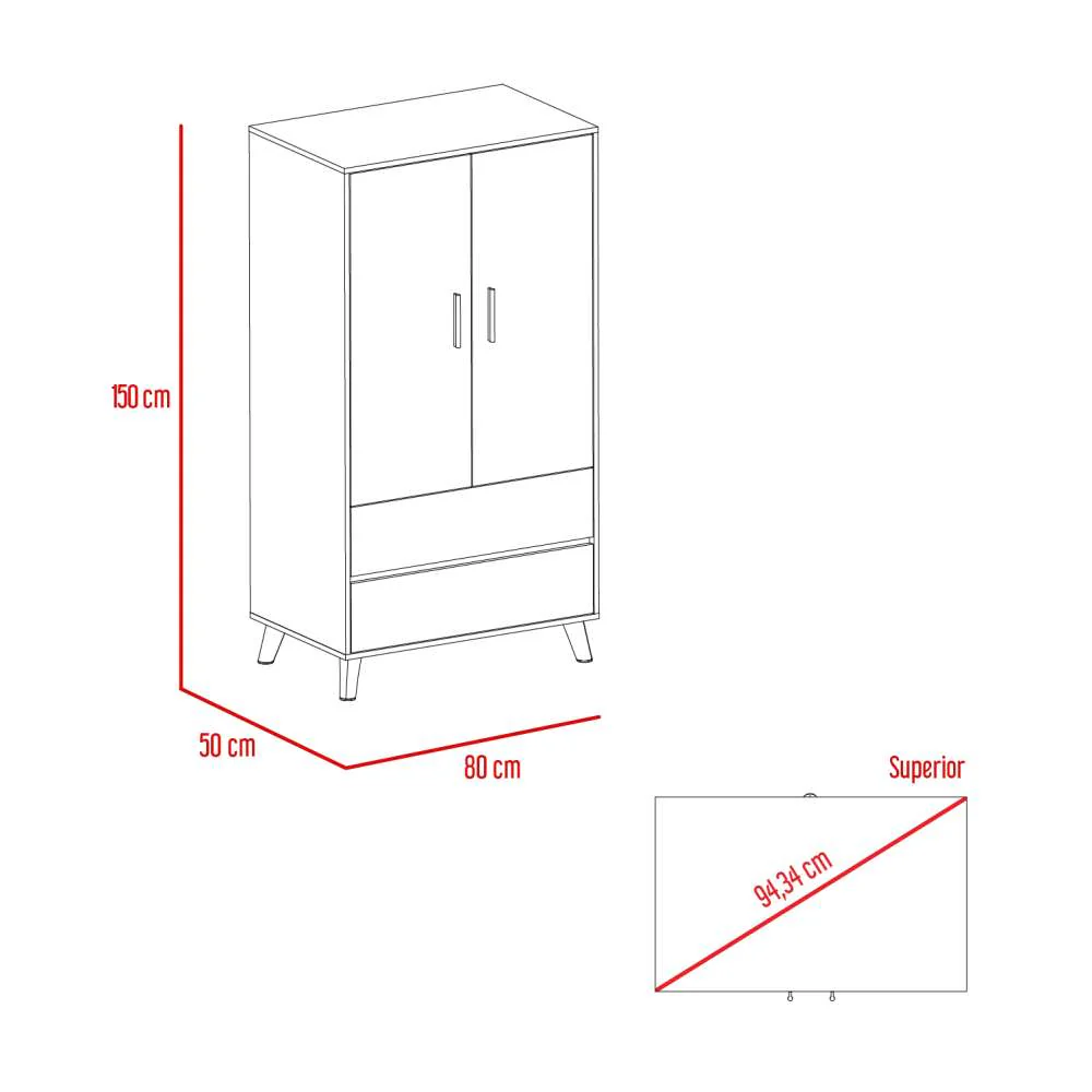 Closet Megan Blanco 80 cm con Dos Puertas y Dos Cajones - Imagen 7