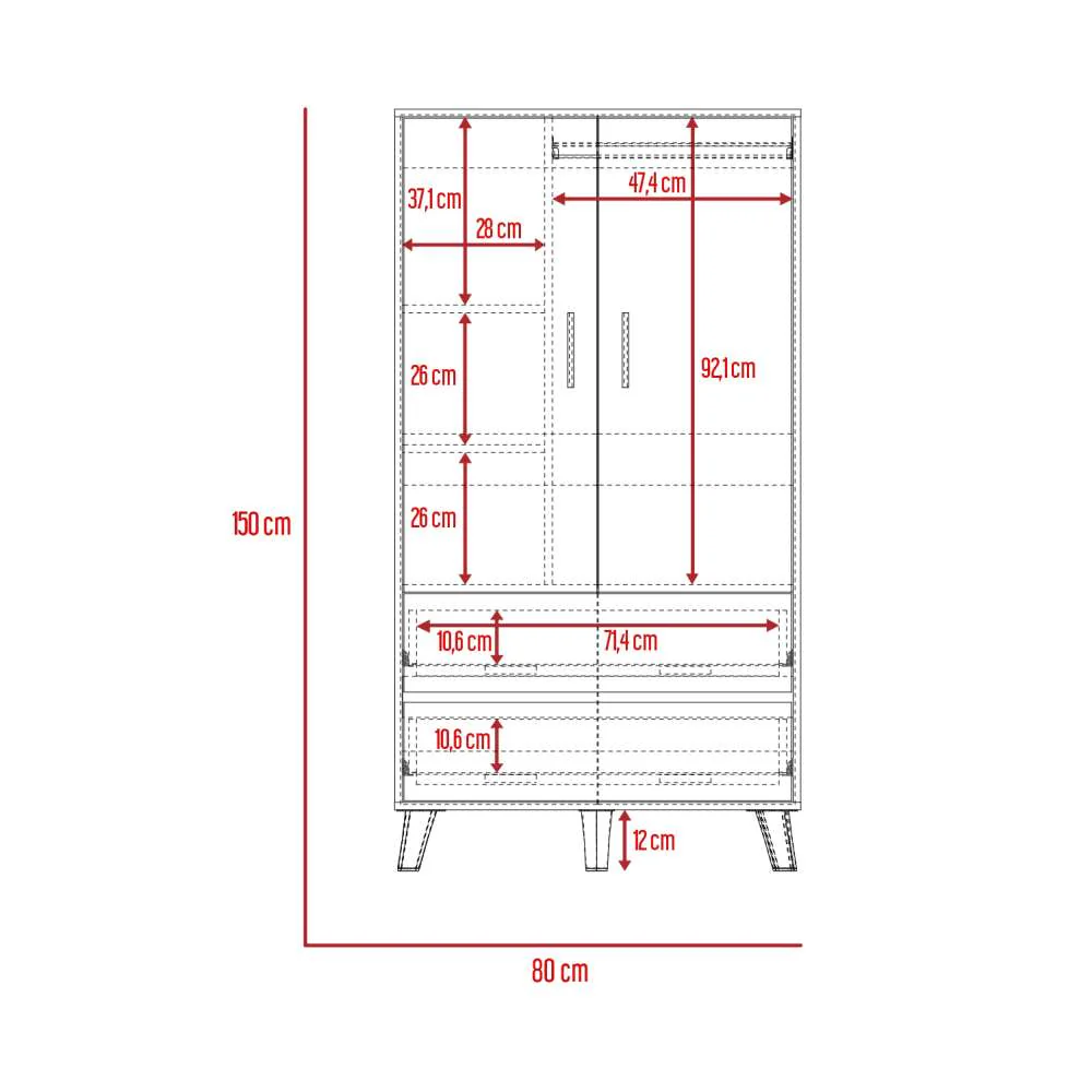 Closet Megan Blanco 80 cm con Dos Puertas y Dos Cajones - Imagen 8