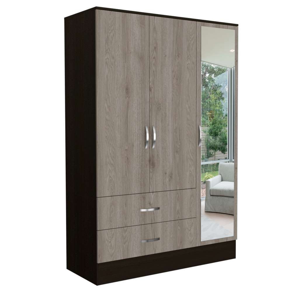 Closet Bolton Ceniza 160 cm con Espejos, Cuatro Puertas y Dos Cajones