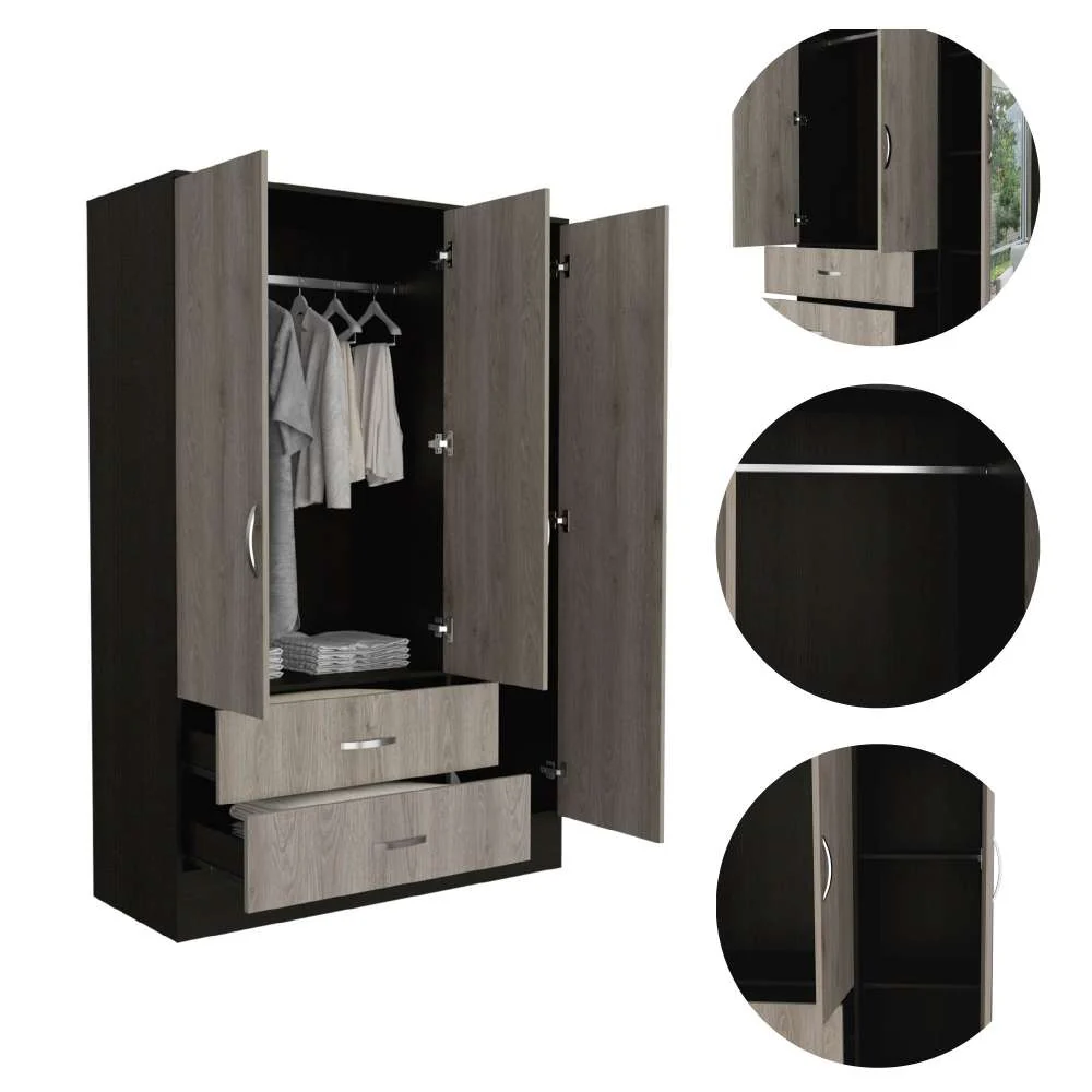 Closet Bolton Ceniza 160 cm con Espejos, Cuatro Puertas y Dos Cajones - Imagen 3