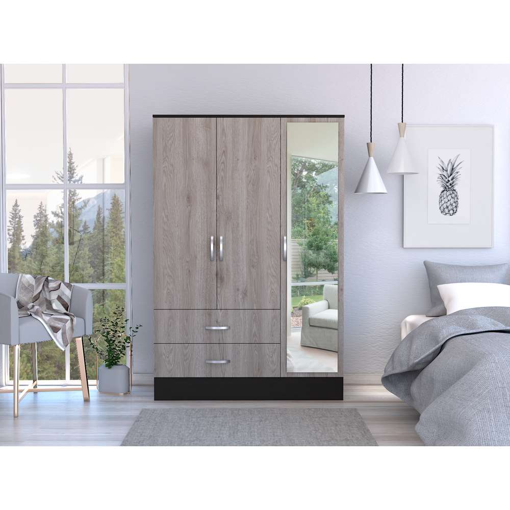 Closet Bolton Ceniza 160 cm con Espejos, Cuatro Puertas y Dos Cajones - Imagen 4