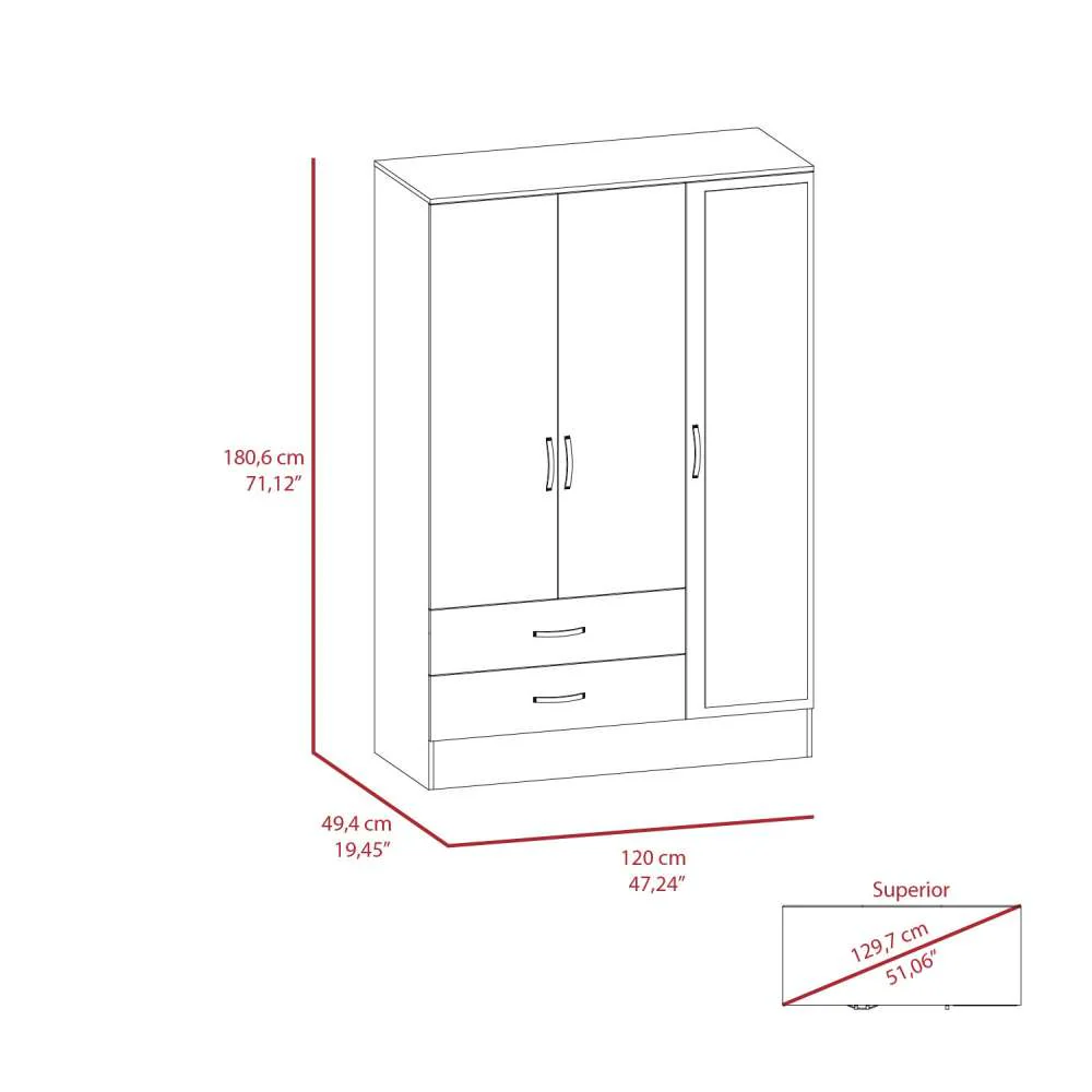 Closet Bolton Ceniza 160 cm con Espejos, Cuatro Puertas y Dos Cajones - Imagen 6