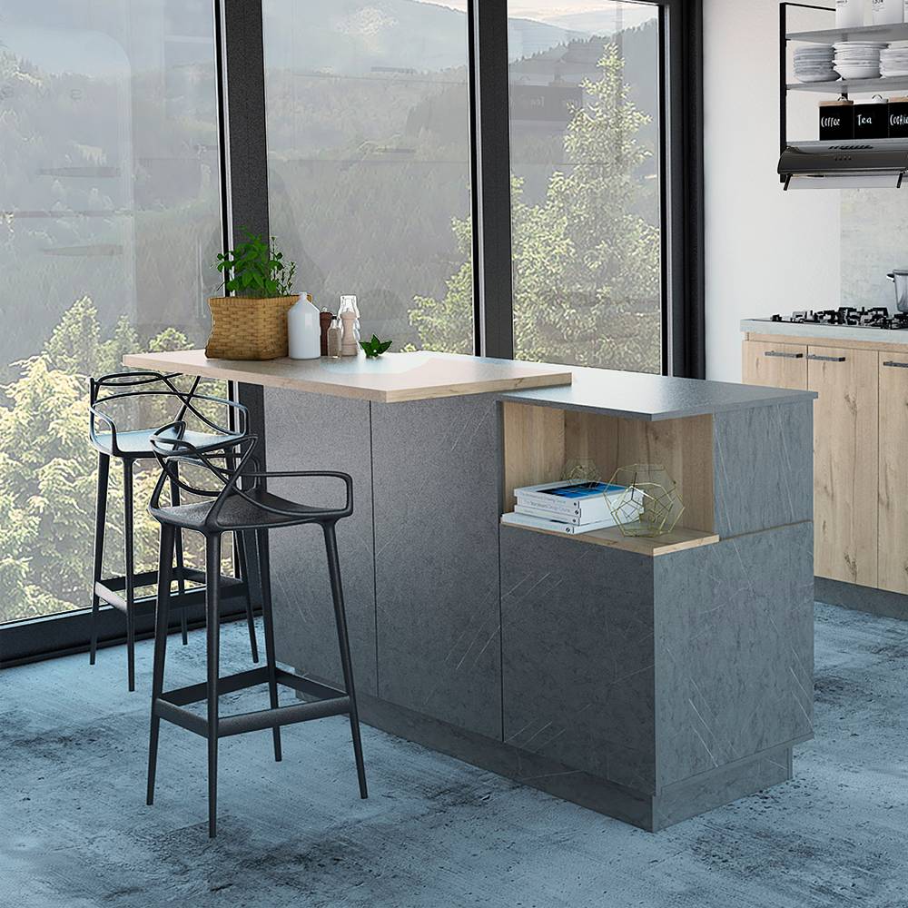 Barra de Cocina Carmen Duna y Onix 175 cm con Tres Puertas - Imagen 6