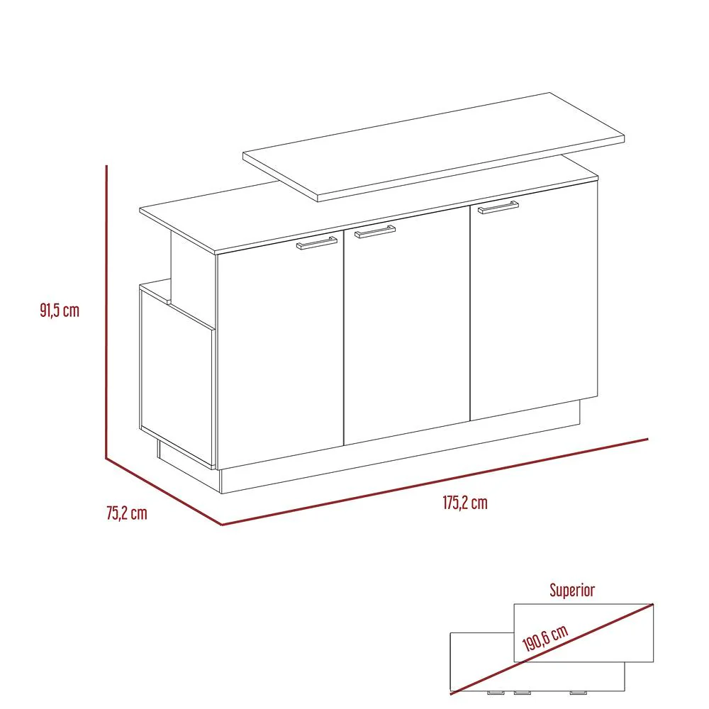 Barra de Cocina Carmen Duna y Onix 175 cm con Tres Puertas - Imagen 8
