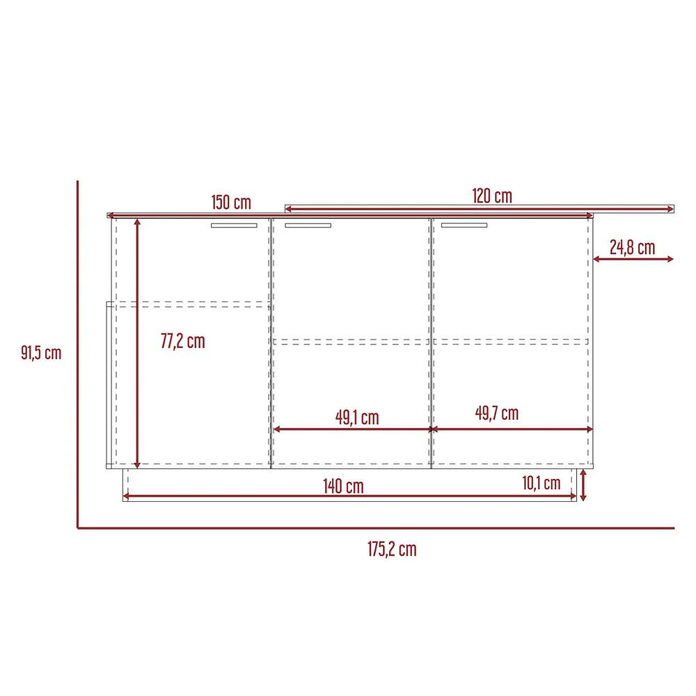 Barra de Cocina Carmen Duna y Onix 175 cm con Tres Puertas - Imagen 9