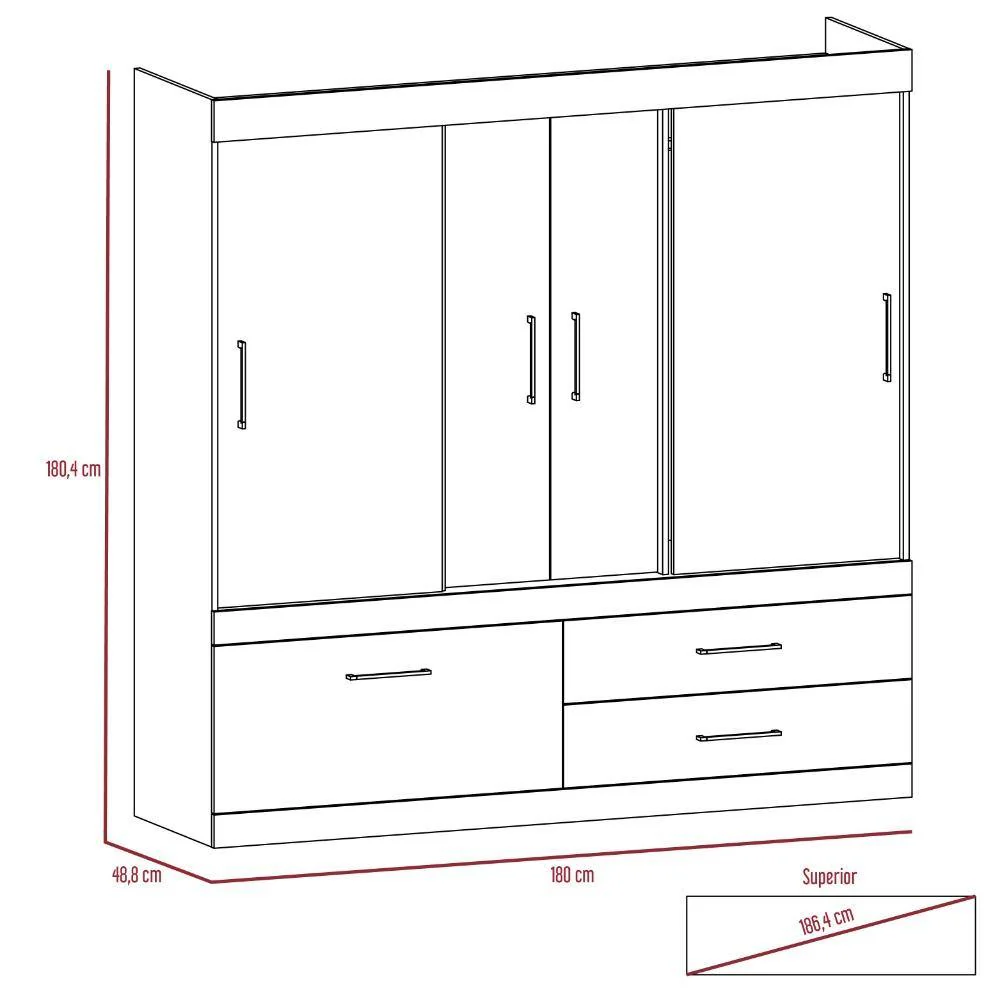 Closet Portofino Habano 180 cm con Cinco Puertas y Dos Cajones - Imagen 5