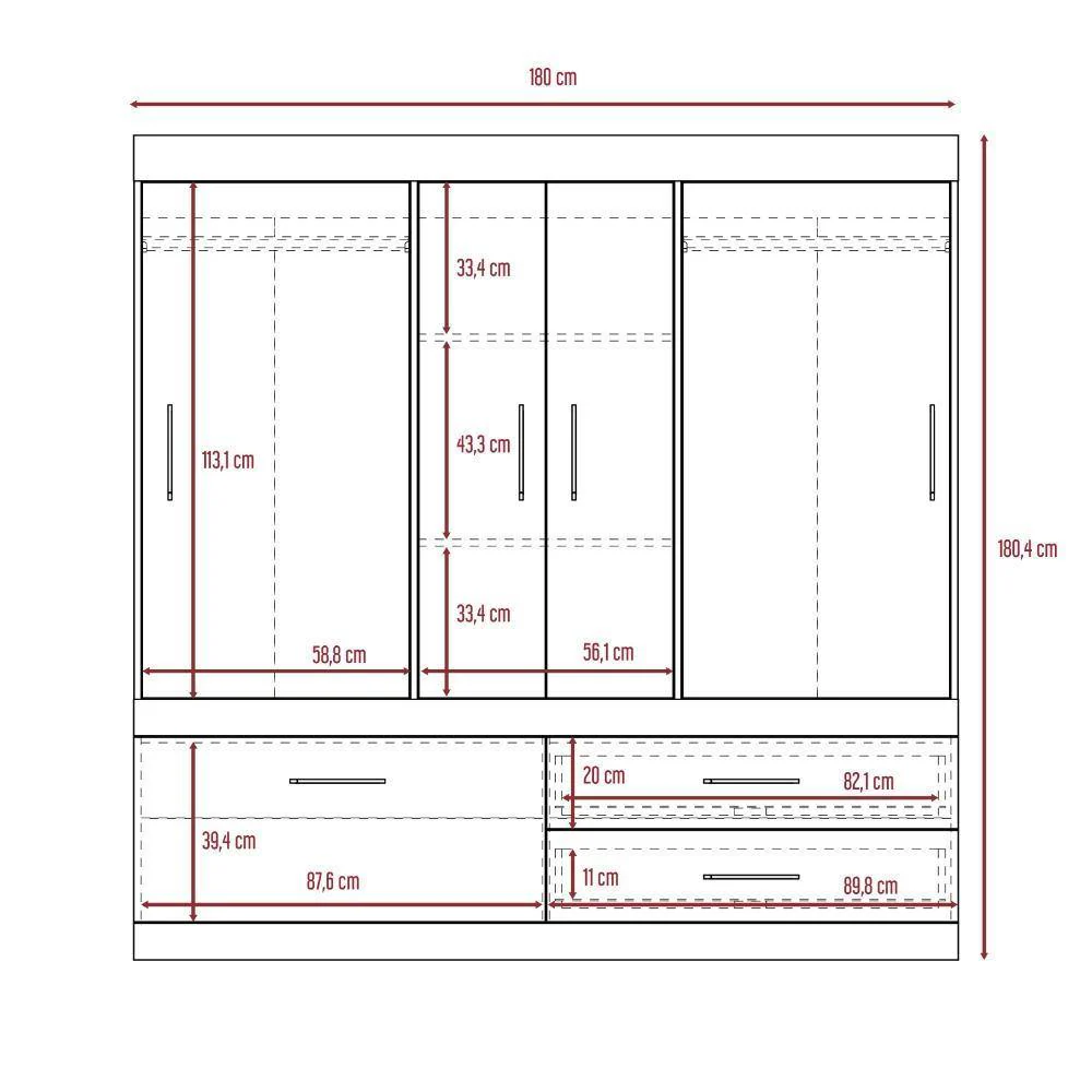 Closet Portofino Habano 180 cm con Cinco Puertas y Dos Cajones - Imagen 6