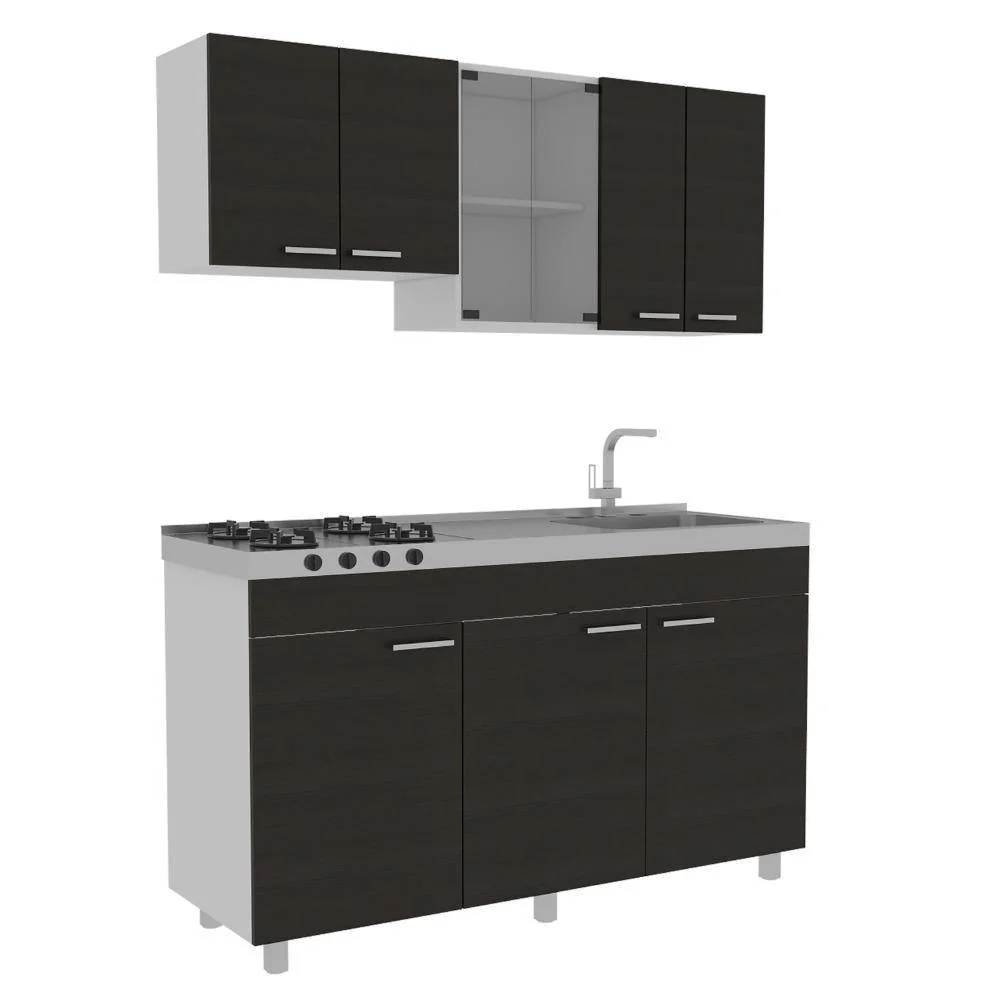 Cocina Sicilia Wengue y Blanco 150 cm Derecha con Mesón