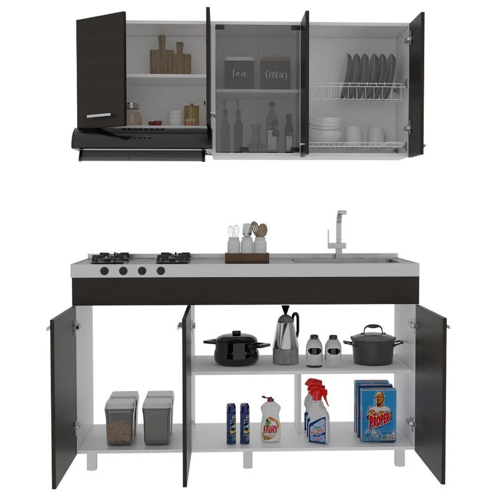 Cocina Sicilia Wengue y Blanco 150 cm Derecha con Mesón - Imagen 2