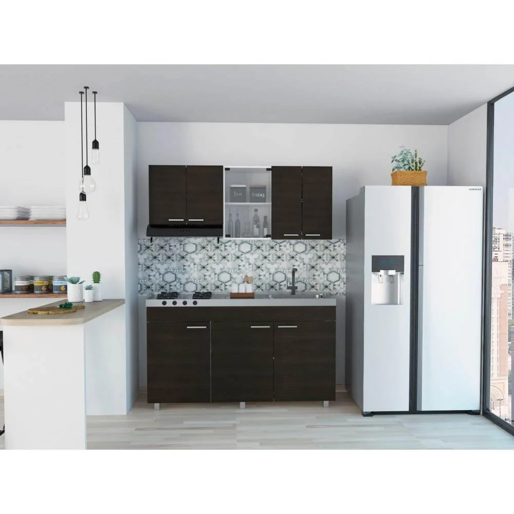 Cocina Sicilia Wengue y Blanco 150 cm Derecha con Mesón - Imagen 3