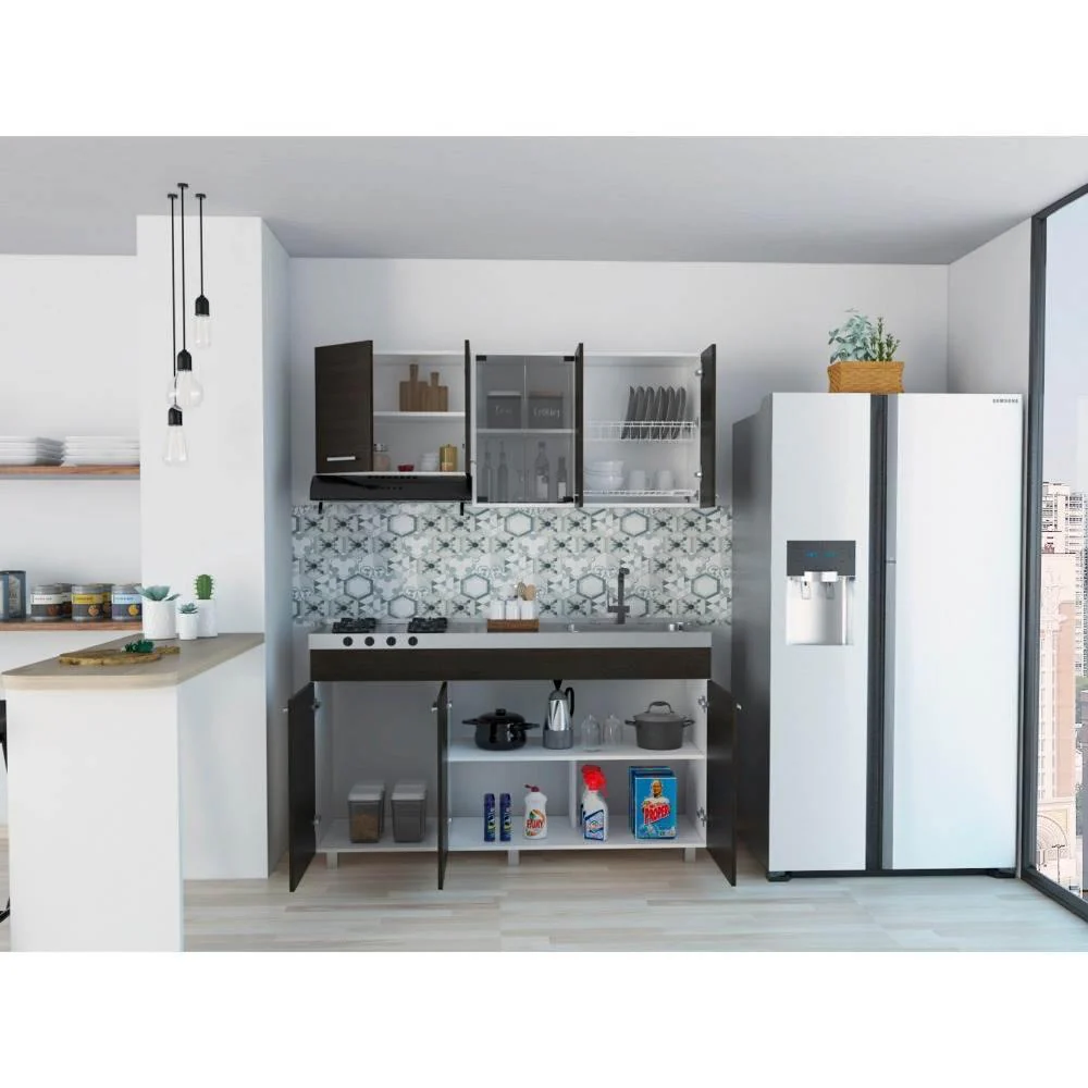 Cocina Sicilia Wengue y Blanco 150 cm Derecha con Mesón - Imagen 4