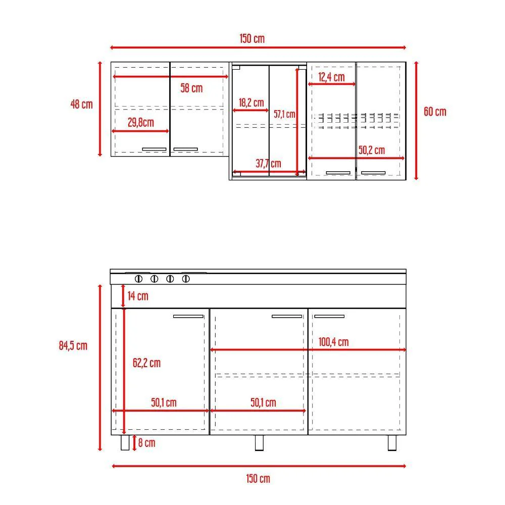 Cocina Sicilia Wengue y Blanco 150 cm Derecha con Mesón - Imagen 5