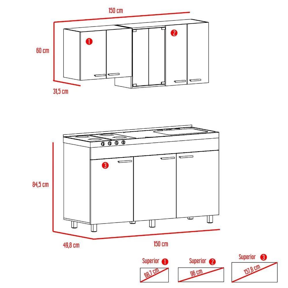 Cocina Sicilia Wengue y Blanco 150 cm Derecha con Mesón - Imagen 6
