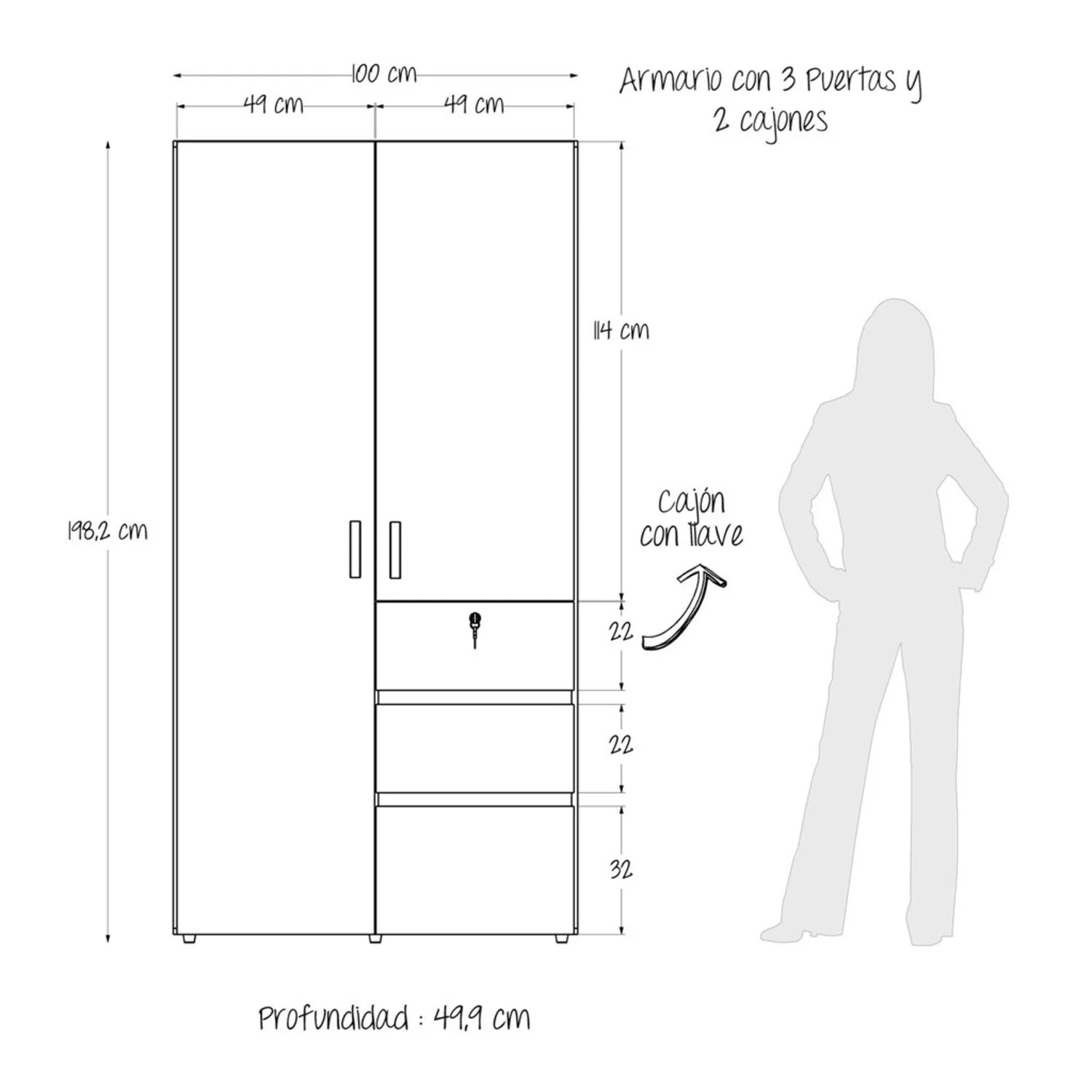 Closet Aquiles Caramelo 100x198cm con 2 Cajones con 2 Entrepaños - Imagen 9