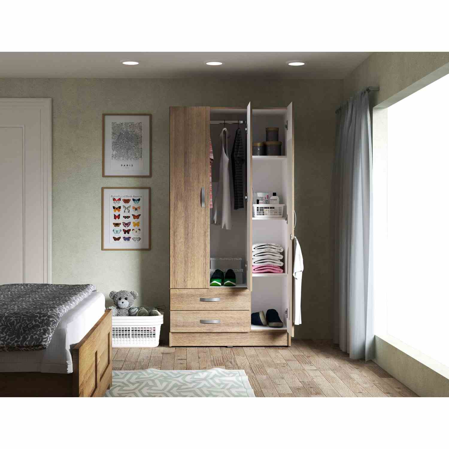Closet Armario AM20223 Amareto y Blanco 92 cm con Dos Puertas y Dos Cajones - Imagen 3