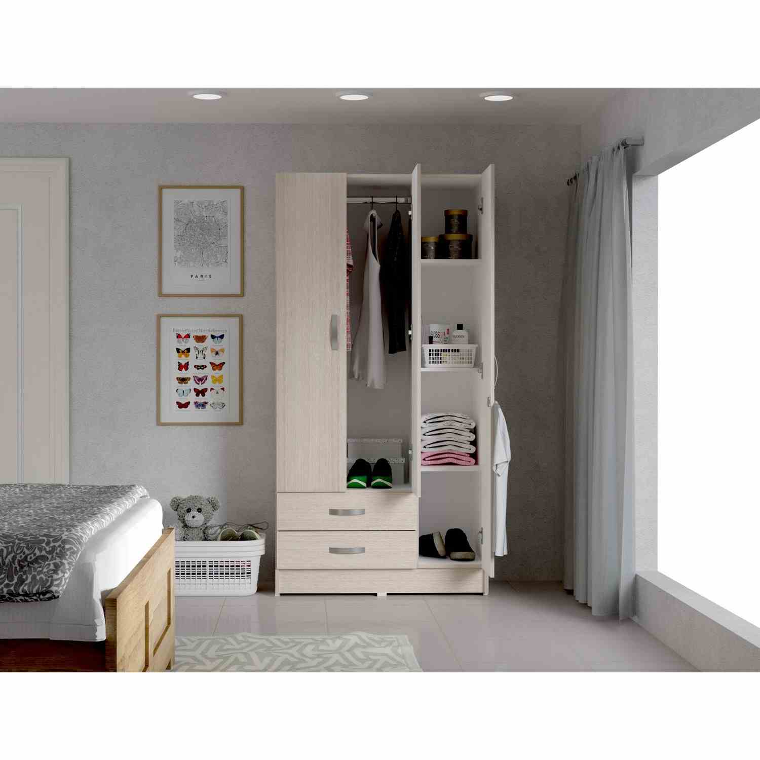 Closet Armario AM20223 Arena y Blanco 92 cm con Dos Puertas y Dos Cajones - Imagen 3