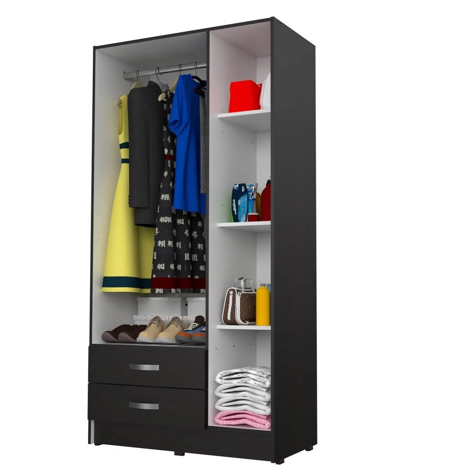 Closet Armario AM20223 Wengue y Blanco 92 cm con Dos Puertas y Dos Cajones - Imagen 2