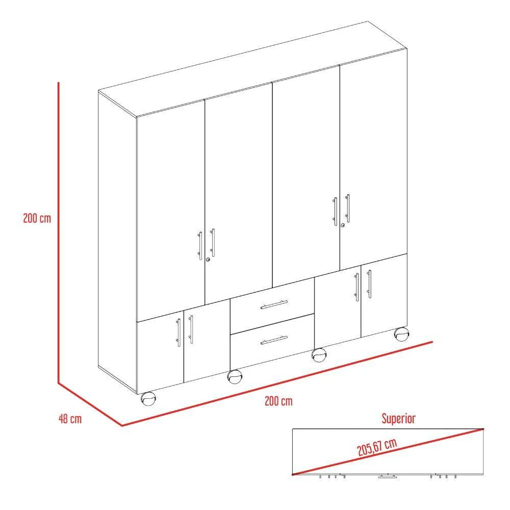 Closet Confort Cafe Expreso 200 cm con Ocho Puertas y Dos Cajones - Imagen 5