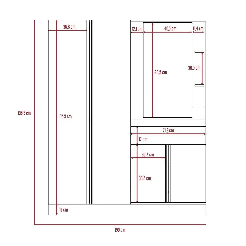 Closet Kamelot Gales 150 cm con Espejo,Cuatro Puertas y Un Cajón - Imagen 3