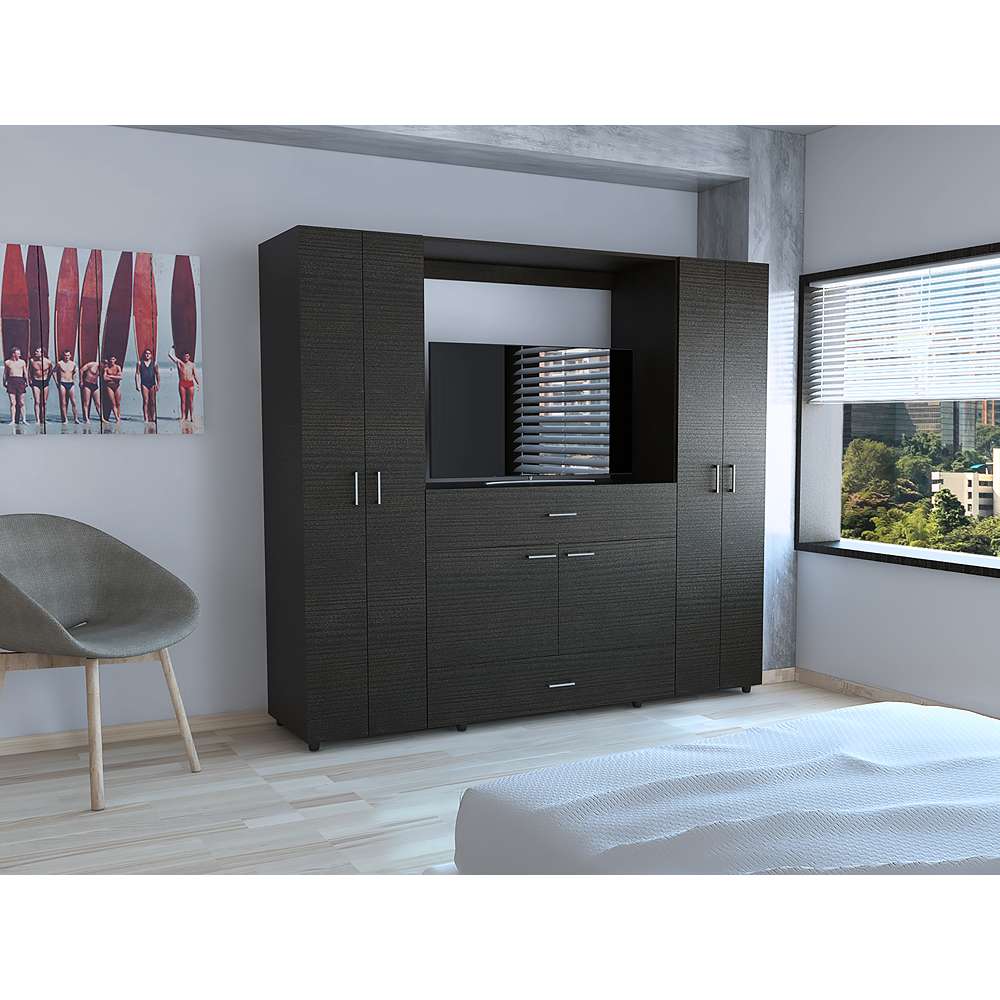 Closet Manila Wengue 198.4x179.9cm con 2 Cajones con 5 Entrepaños con Espacio para TV - Imagen 5