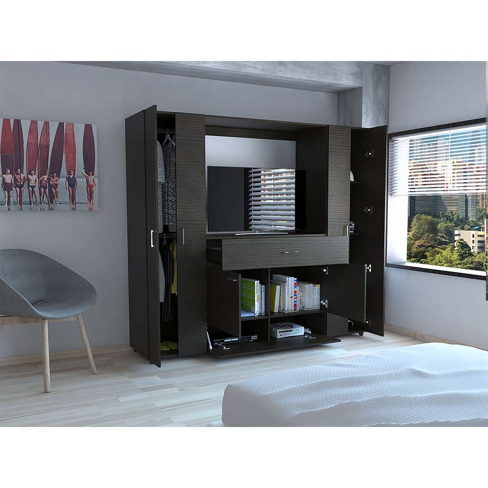 Closet Manila Wengue 198.4x179.9cm con 2 Cajones con 5 Entrepaños con Espacio para TV - Imagen 6