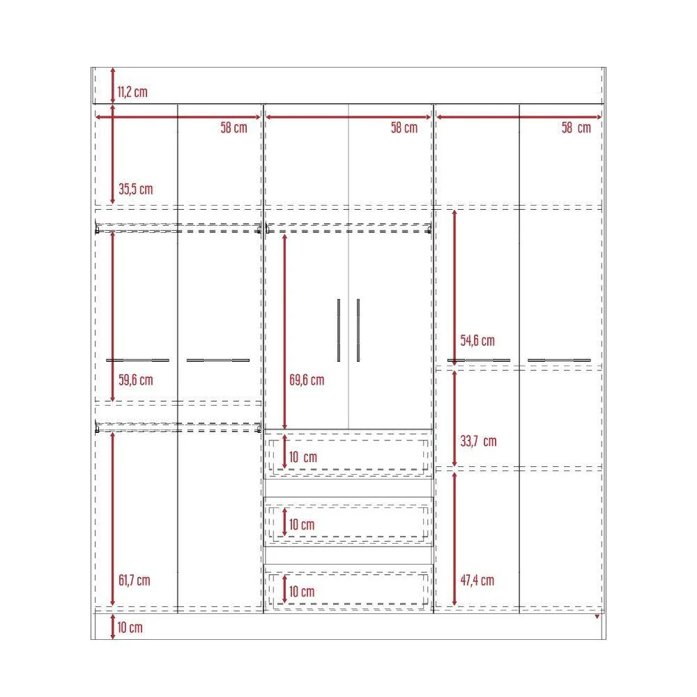 Closet Oslo Wengue 180 cm con Seis Puertas y Tres Cajones - Imagen 4