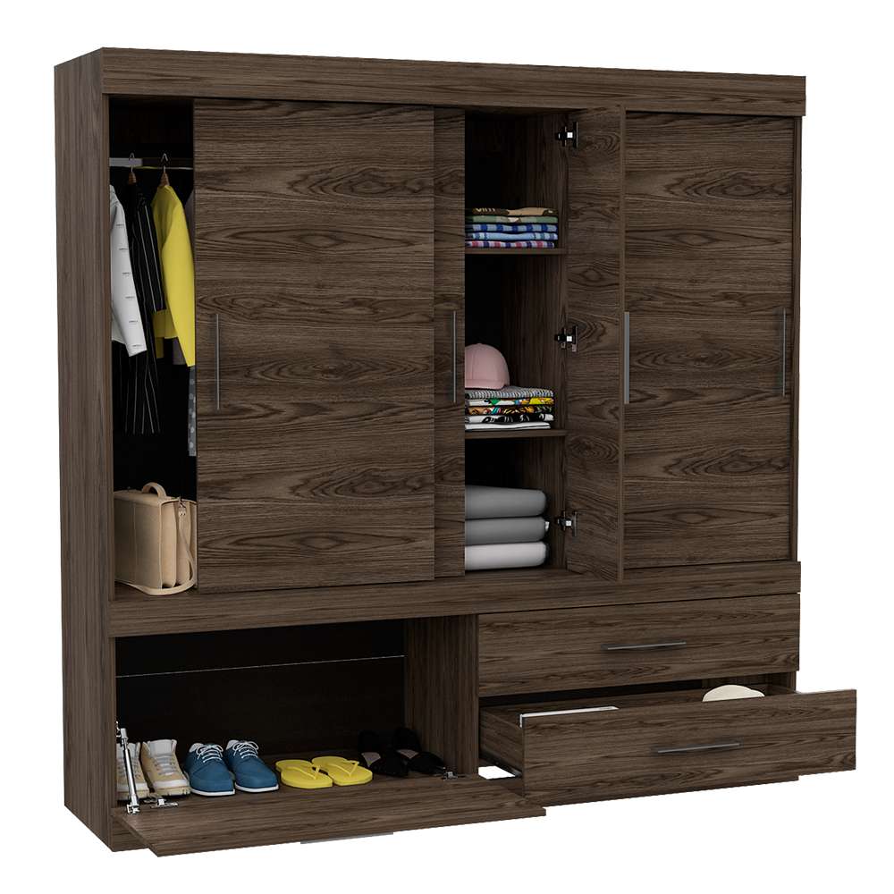 Closet Portofino Coñac 180 cm con Cinco Puertas y Dos Cajones - Imagen 2