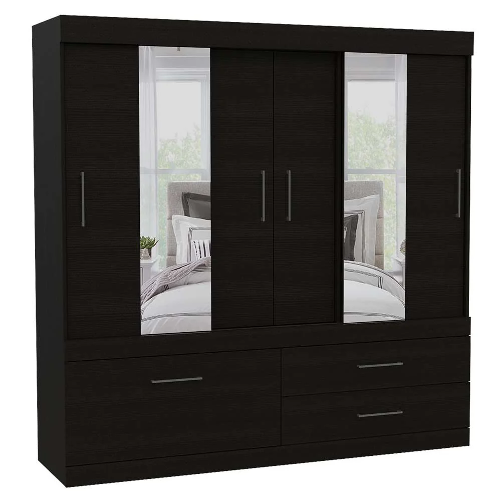 Closet Portofino Wengue 180 cm con Espejo, Cinco Puertas y Dos Cajones