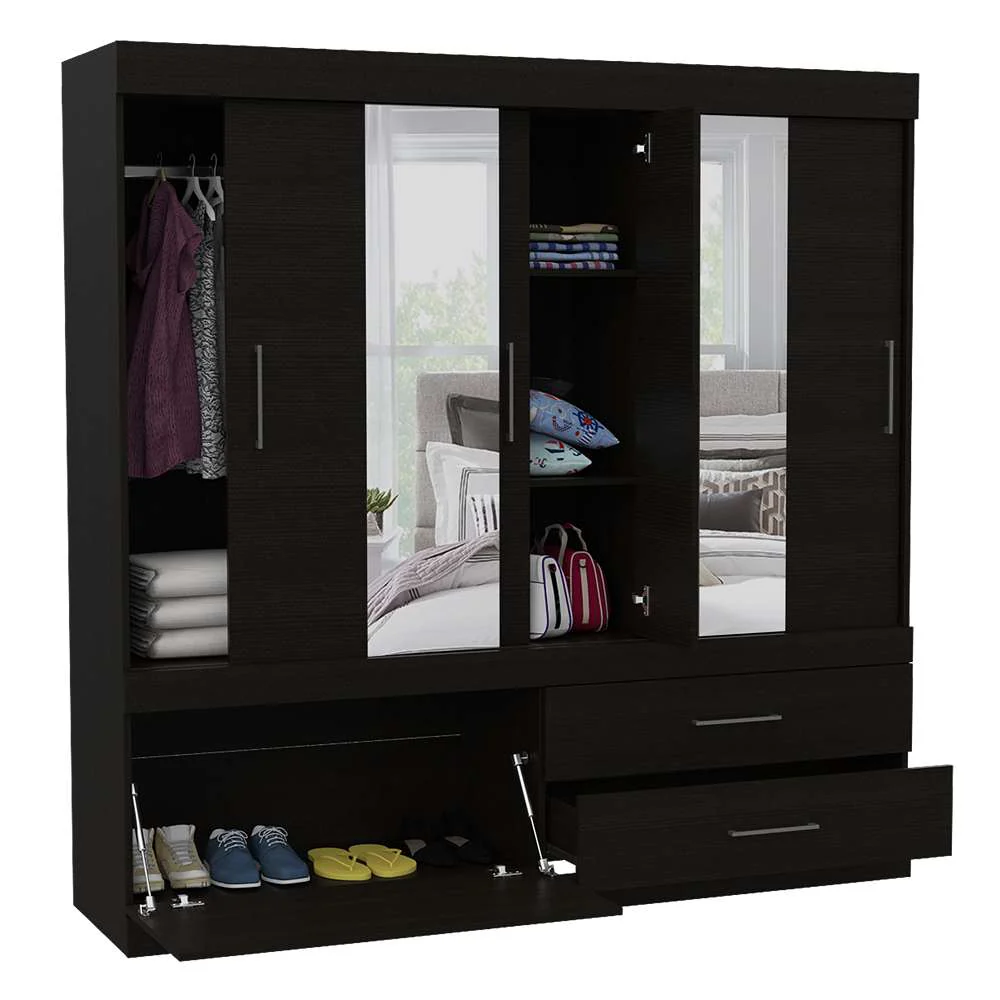 Closet Portofino Wengue 180 cm con Espejo, Cinco Puertas y Dos Cajones - Imagen 2