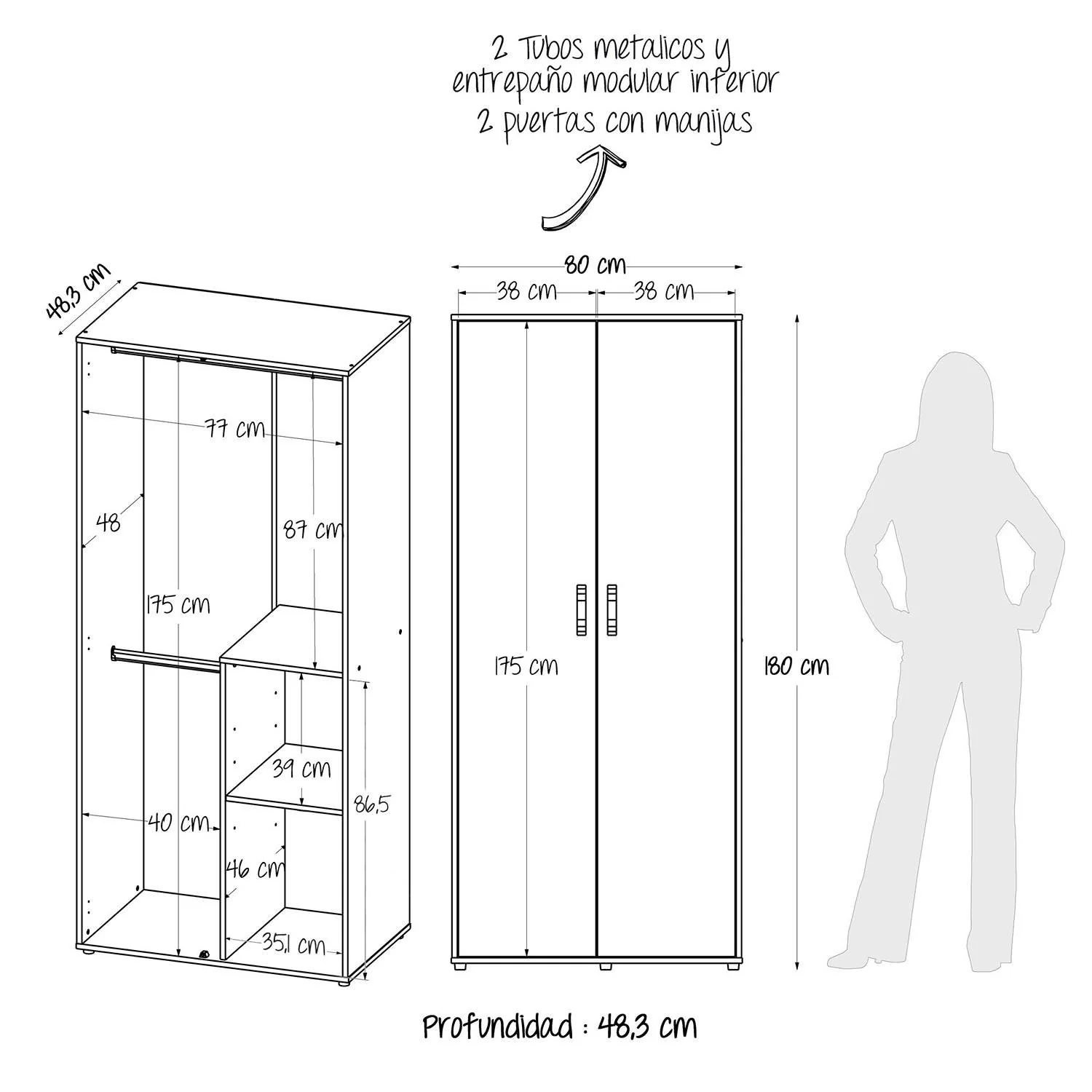Closet Star Caramelo 80x180cm sin Cajones con 2 Entrepaños - Imagen 7