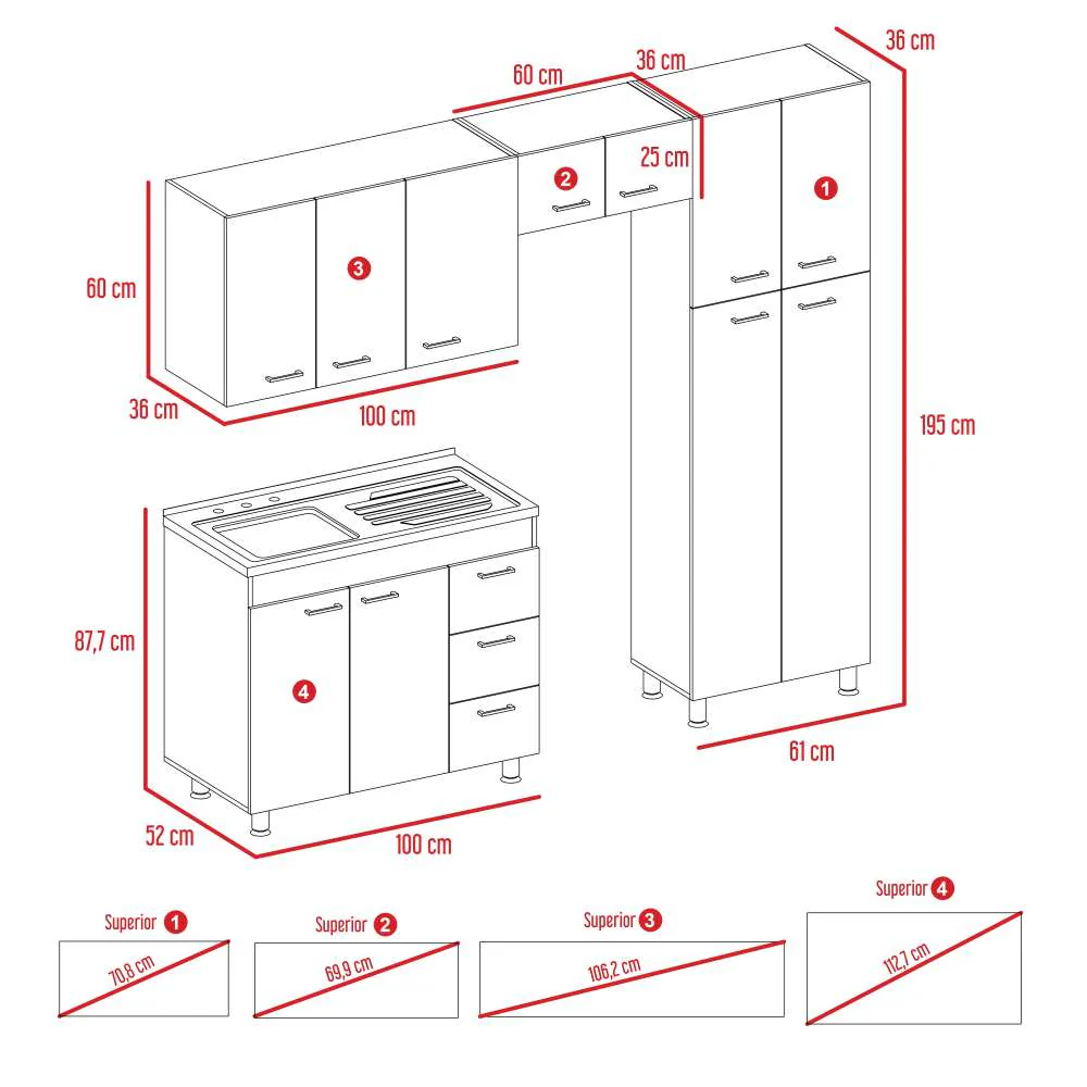 Cocina Ferreti Artiko 220 cm Derecha con Mesón - Imagen 7