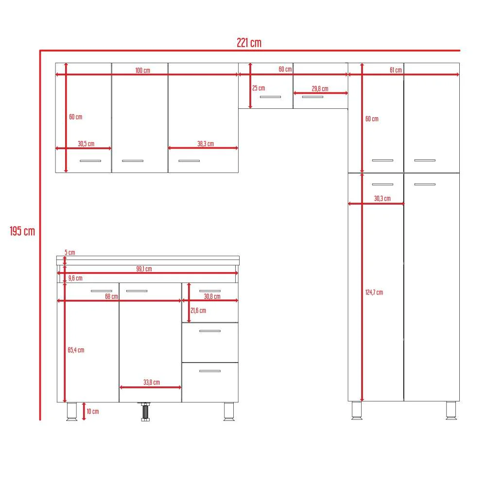 Cocina Ferreti Artiko 220 cm Derecha con Mesón - Imagen 8