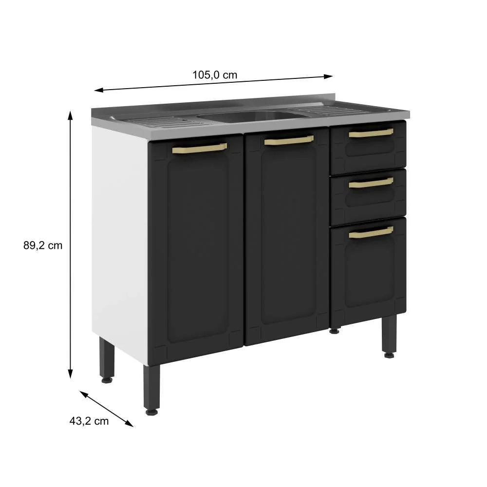 Mueble Inferior Negro 105 cm con Mesón - Imagen 2