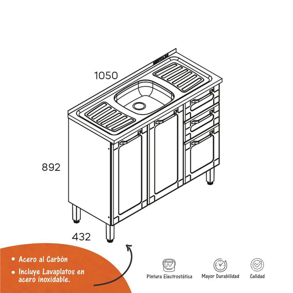 Mueble Inferior Negro 105 cm con Mesón - Imagen 3
