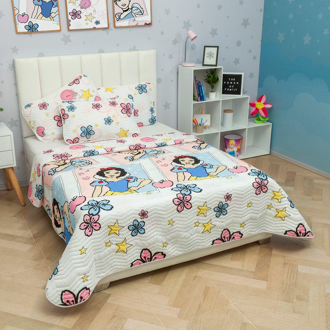 Cubrelecho Español Infantil Rosado y Blanco para Cama Sencillo 100 X 190 Cm Doble Faz de Princesas - Imagen 2