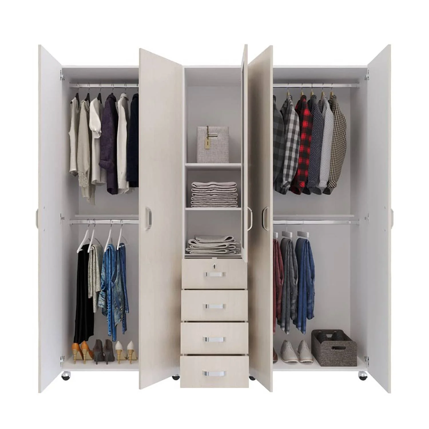 Closet Atlas Niebla 200 cm con Espejo, Cinco Puertas y Cuatro Cajones - Imagen 3