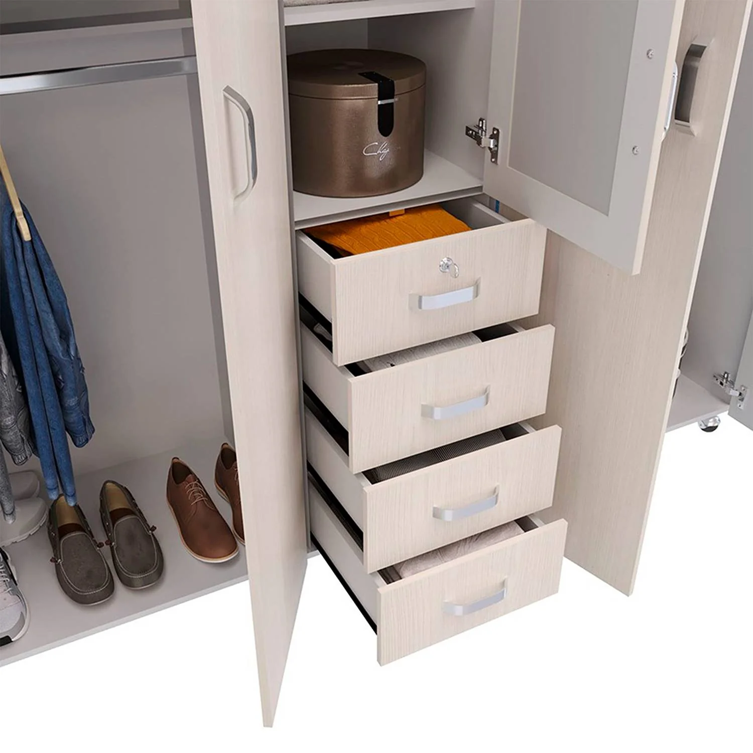 Closet Atlas Niebla 200 cm con Espejo, Cinco Puertas y Cuatro Cajones - Imagen 4