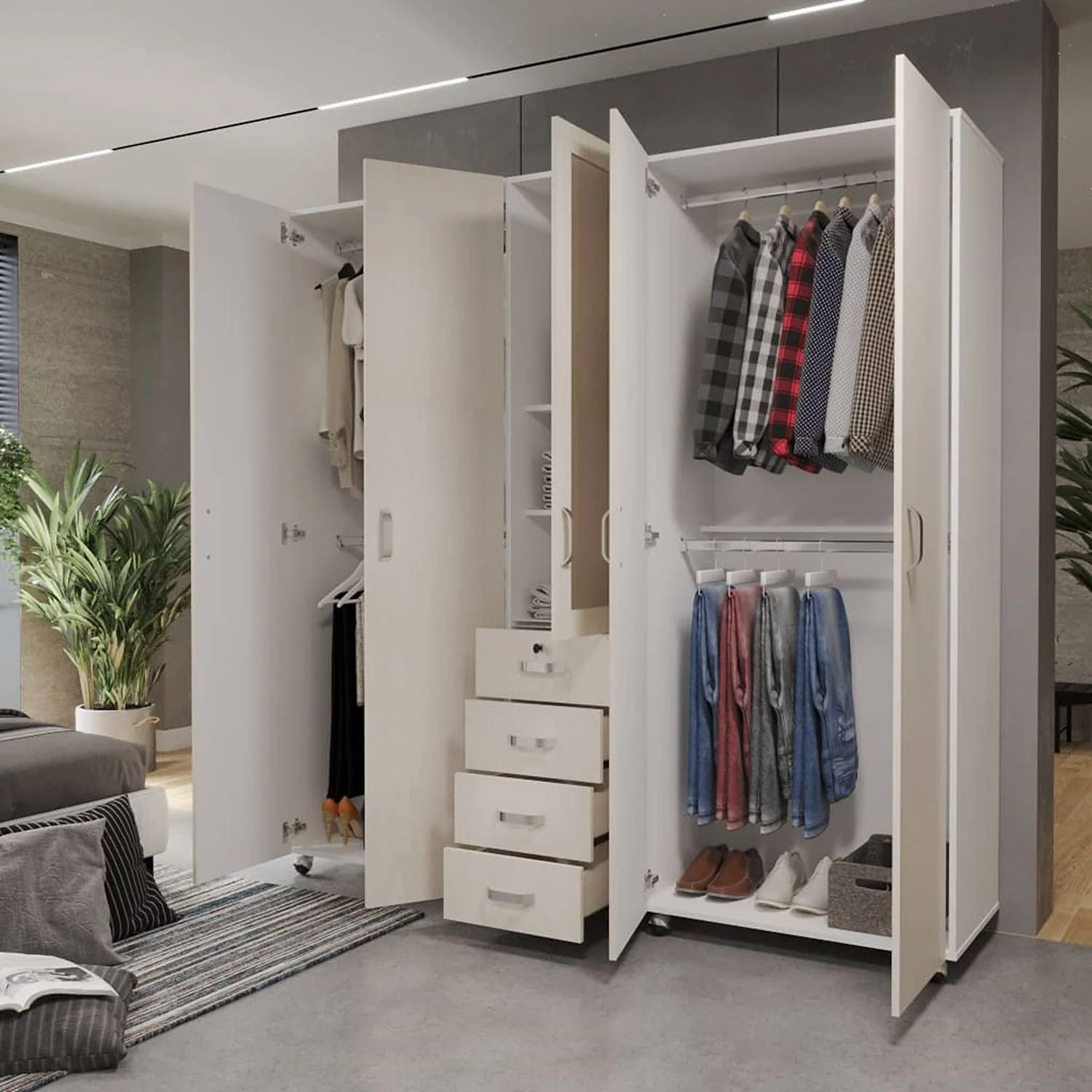 Closet Atlas Niebla 200 cm con Espejo, Cinco Puertas y Cuatro Cajones - Imagen 6