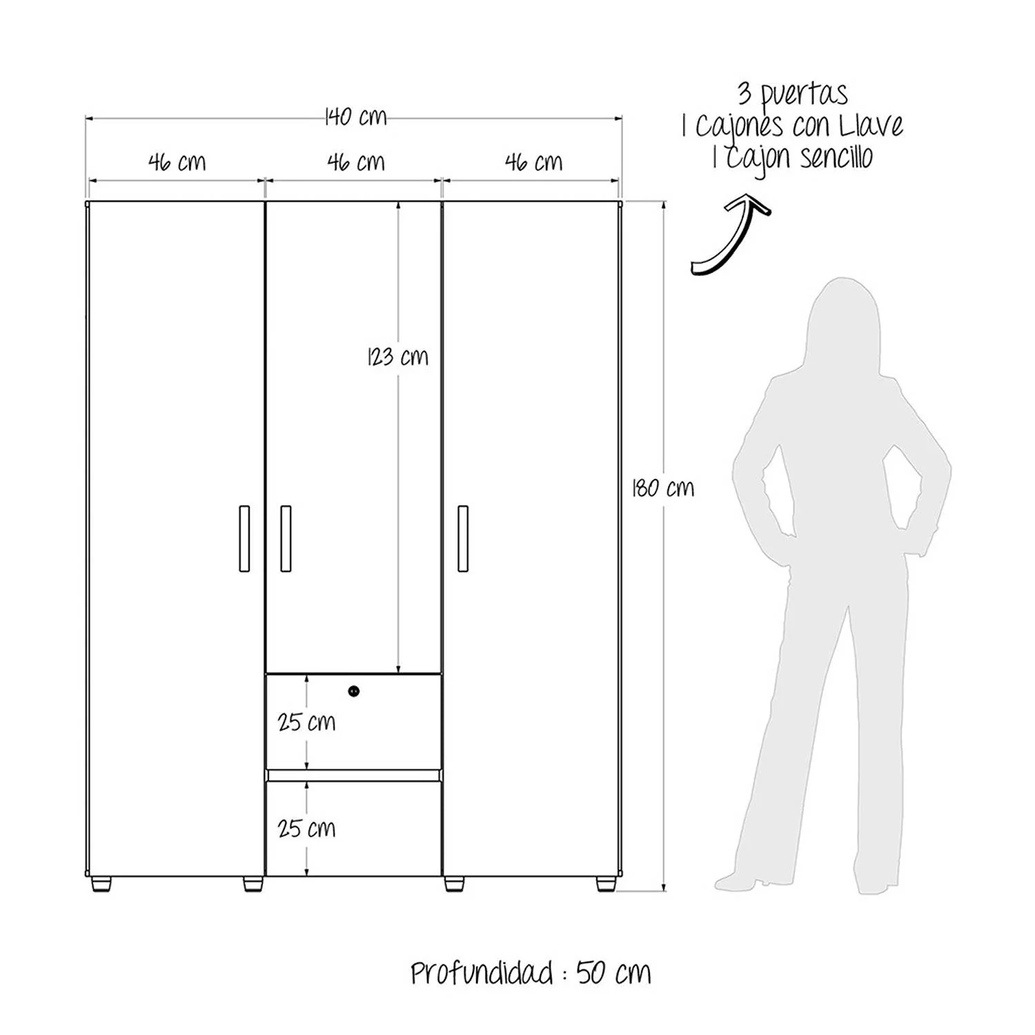 Closet Safa Niebla 140x180cm con 4 Cajones con 3 Entrepaños - Imagen 7