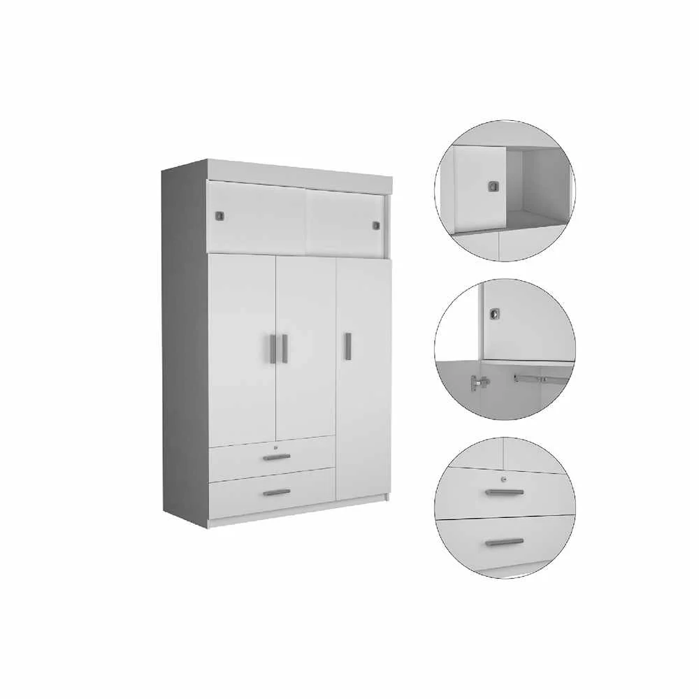 Closet Denver Blanco 120x188cm con 2 Cajones con 3 Entrepaños - Imagen 6